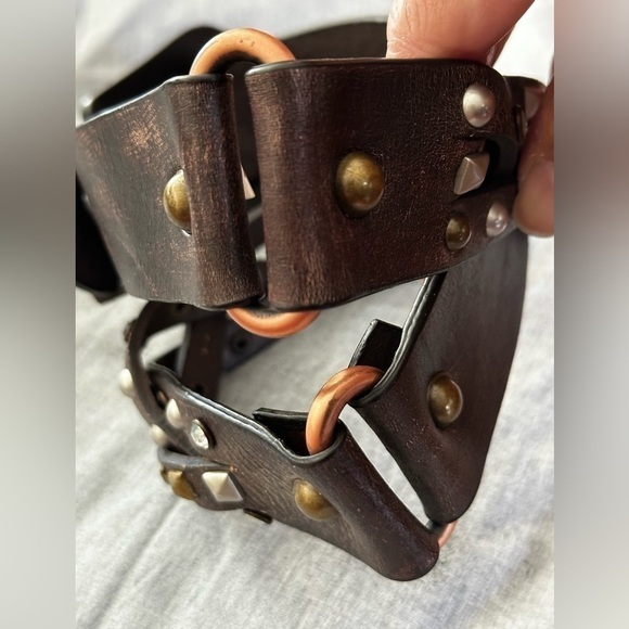 ROPER BELT Western Studded Gems Rockabilly Boho Leather Brown Distressed 26-28 - Picture 3 of 12